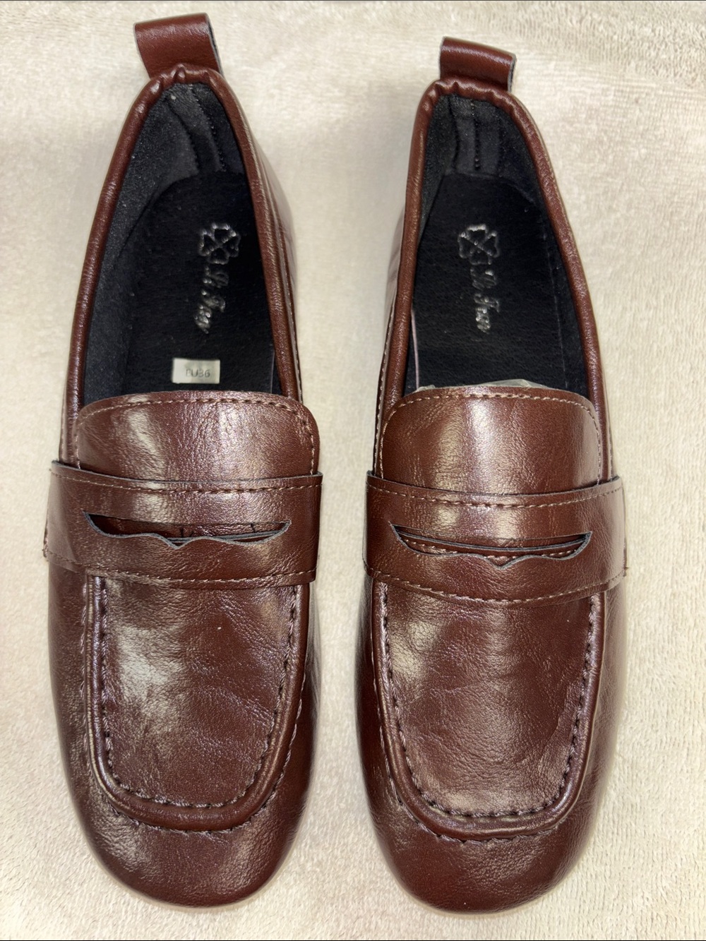 Women's Brown Faux Leather Penny Loafers - Classic Slip-On Flats